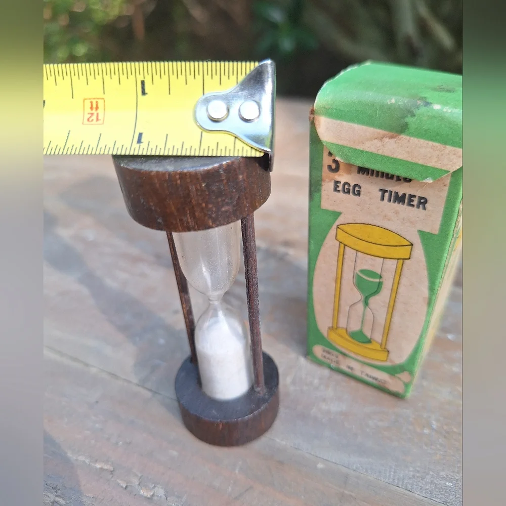 Vintage Egg Timer Wooden Hourglass MCM 1950s with original box 3 Minute Mini